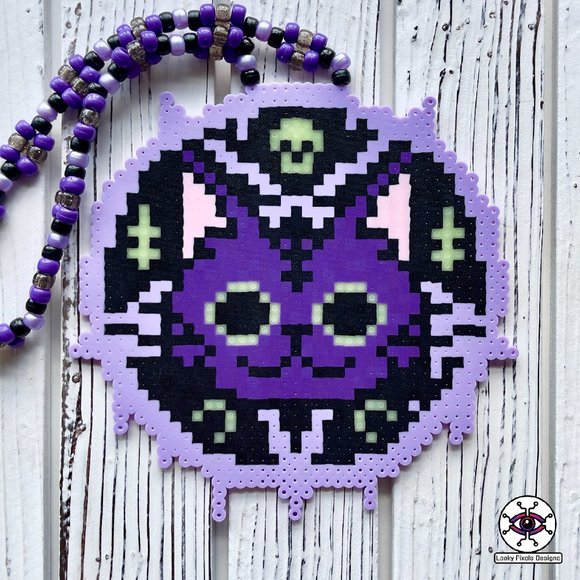 Cat Witchcraft Perler Necklace Glow in the Dark - Picture 1 of 7